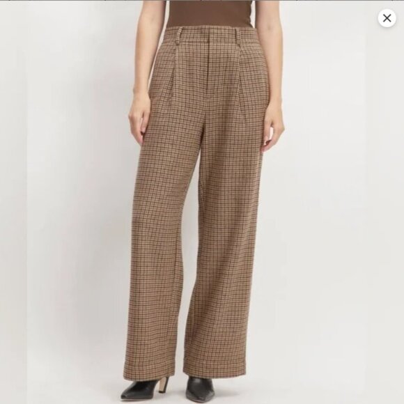 E V E R L A N E  //  The ReWool Way-High Drape Pant Camel Houndstooth 14 NWT - Picture 1 of 6